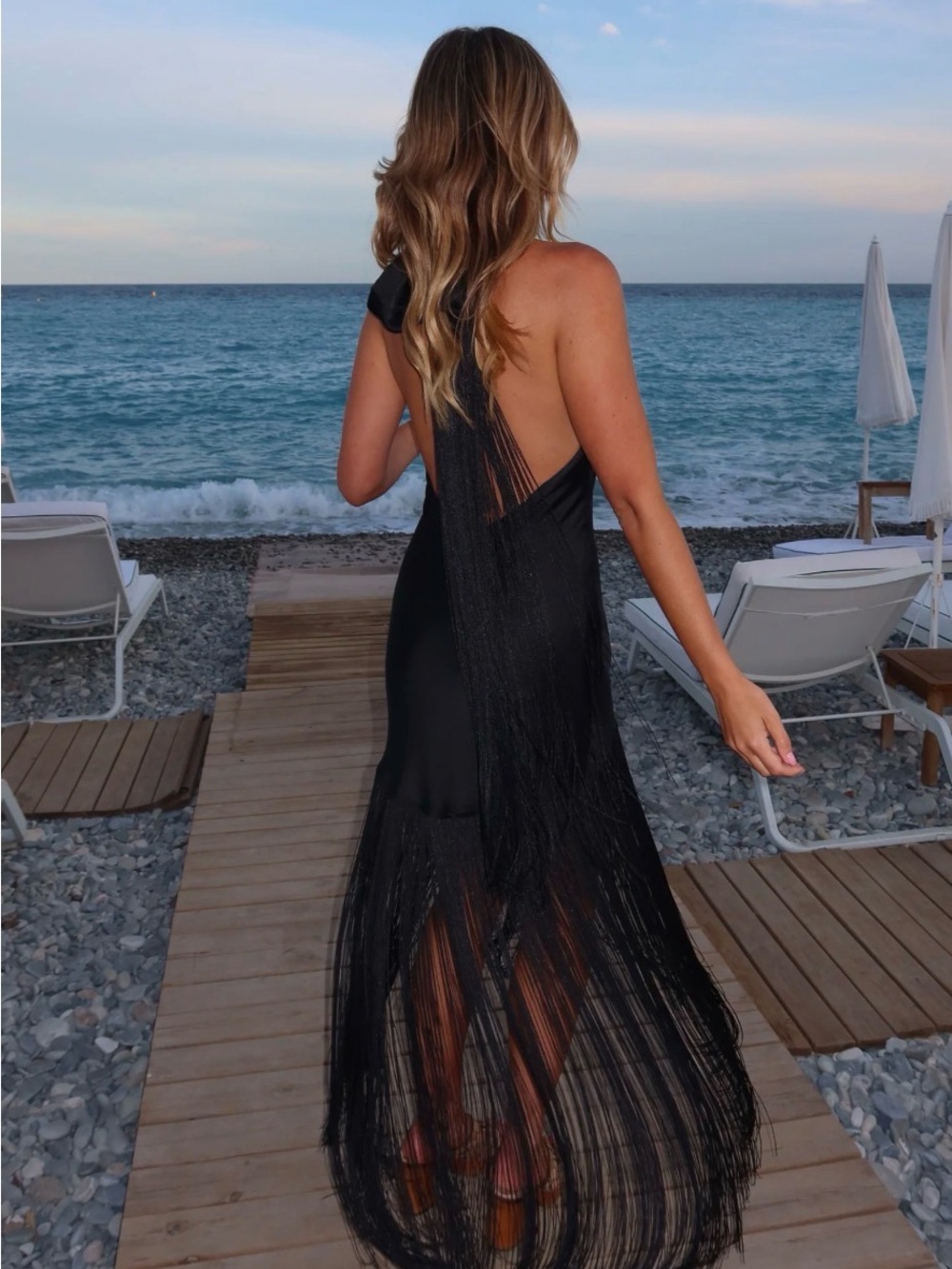 Show Me Your MuMu Black Halter Maxi Dress with Fringe - Picture 2 of 6